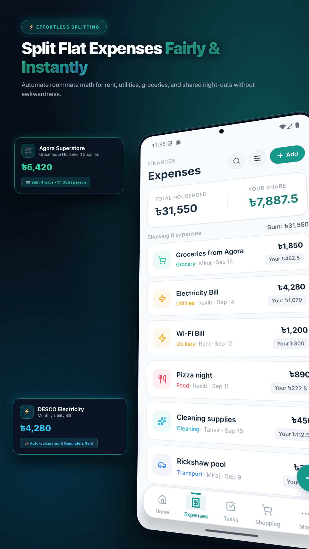 Split Expenses & Custom Shares